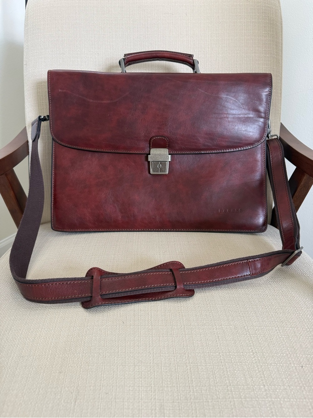 Banuce Italian Leather Briefcase Satchel Messenger Bag Dark Academia
